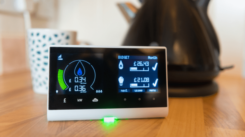 Smart Energy Monitor In Home Display, Smart Meter on kitchen work side.